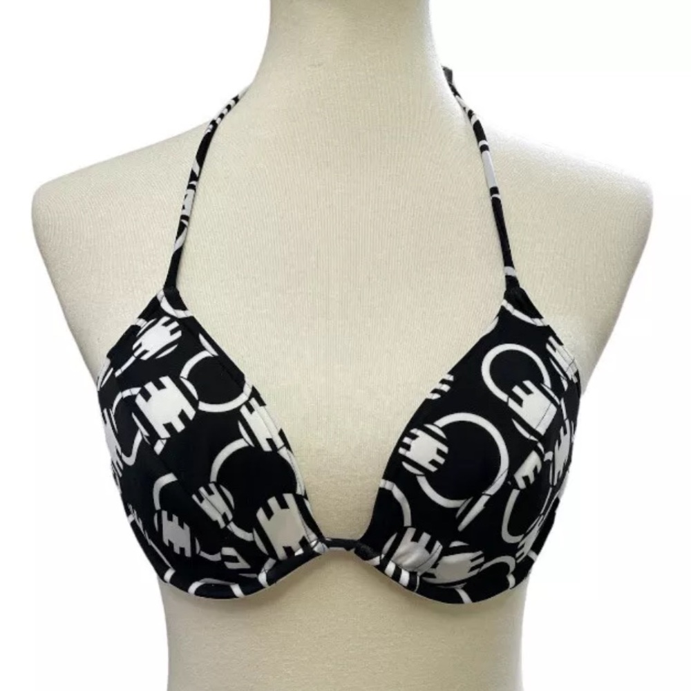 Victorias Secret Black and White Triangle Bikini Top Removable Pads Size 34A